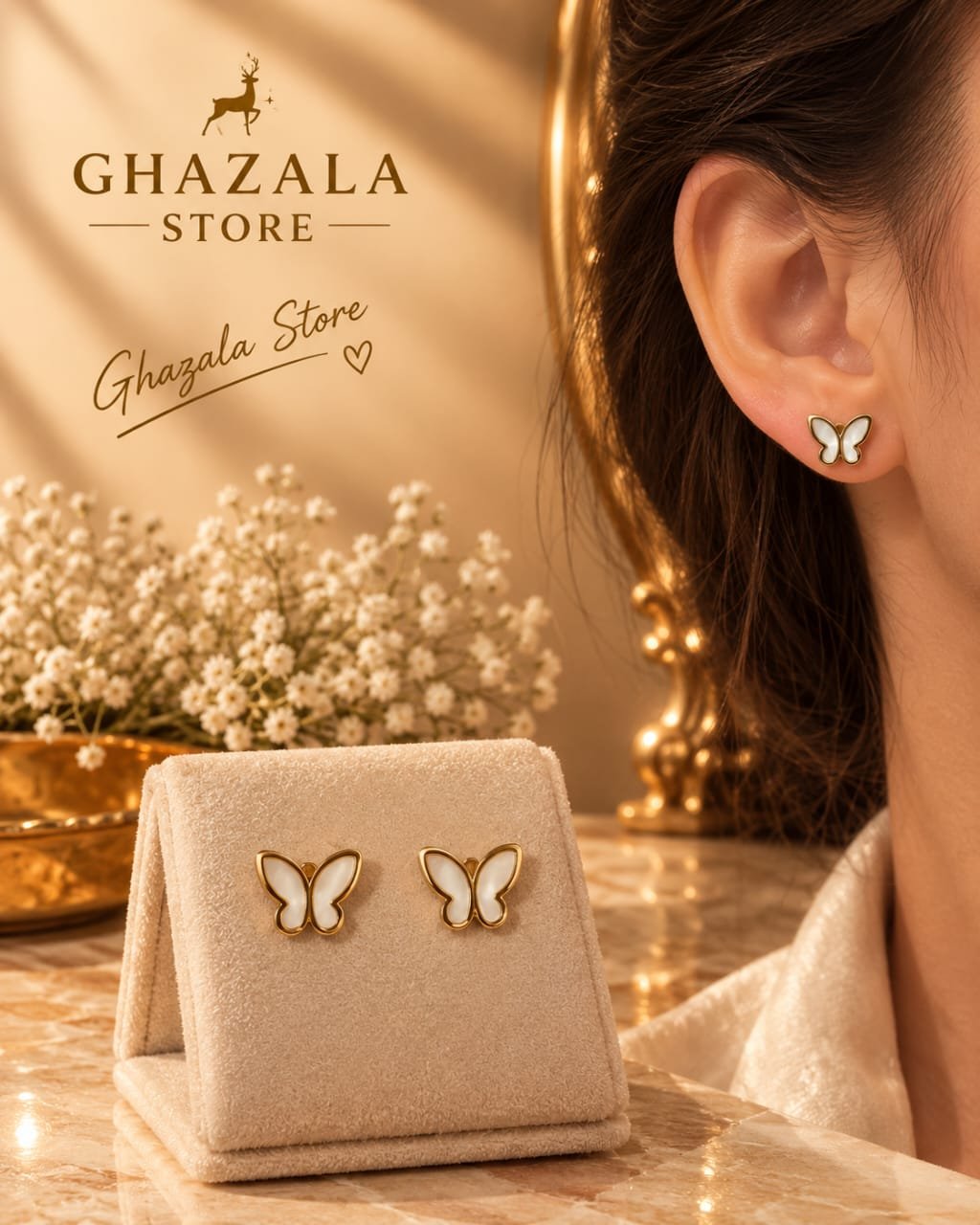 حلقان أذن "Ghazala" بتصميم الفراشة الرقيق - إستانلس أصلي
